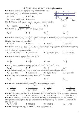 Đê ôn tâp học ky I  Toan 12 (gôm 64 câu)